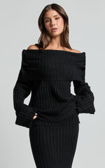 SNDYS The Label - Brooks Off Shoulder Jumper in Black