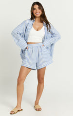Tori Top - Oversized Button Down Stripe Shirt in Light Blue Stripe