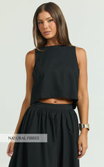 Vicky Top - Linen Shift Key Hole Crop Top in Black
