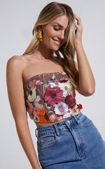 Wren Top - Strapless Garden Flowers Corset Top in Burgundy