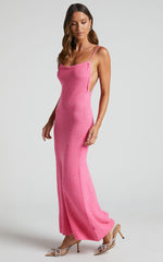 Yurika Midi Dress - Knit Open Back Dress in Bright Pink