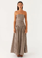 Carmel Maxi Dress Brown Gingham