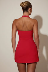 Heart Detail Halterneck A Line Mini Dress in Red