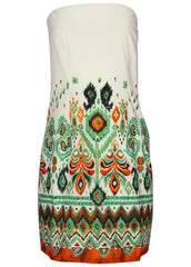 Poplin Strapless Mini Dress Seti Olive Ikat