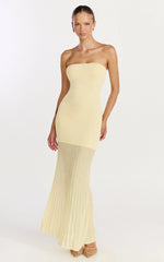 Lucy Maxi Dress - Strapless Pleated Skirt Knitted Dress in Lemon