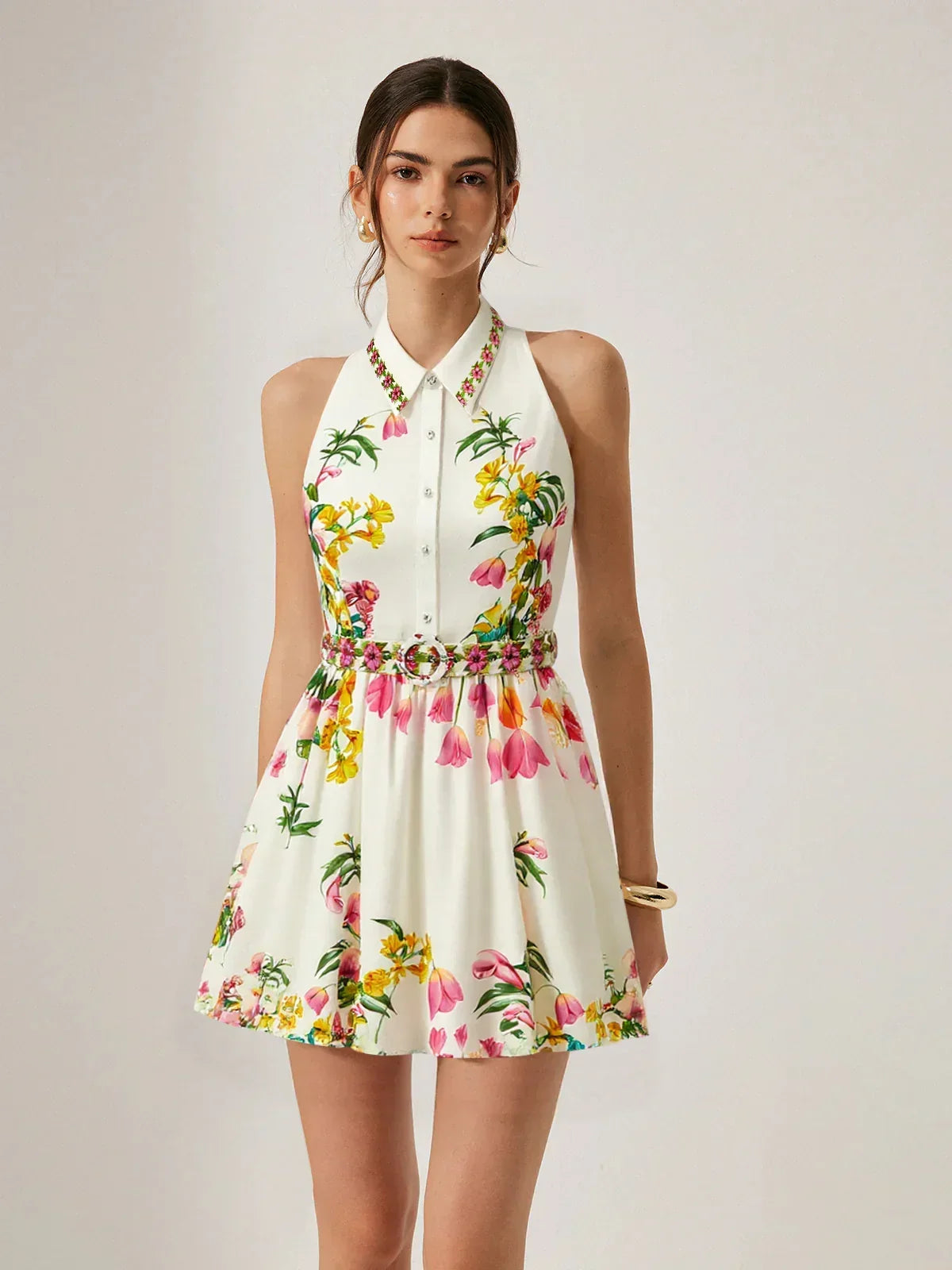 Floral Print Belted Mini Dress