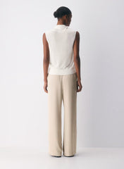 Japanese double satin relaxed wide-leg pull-on pants