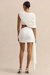 Danellia | White Round-Neck Mini Dress With Cut-Out Detail And Sash