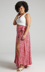 Break A Leg Wrap Thigh Split Maxi Skirt in Red Floral