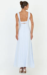 Roxanne Midi Dress - Square Neck Fit And Flare Dress in Light Blue