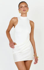 Elodie Mini Dress - Sleeveless Dress Overlay Skirt in White