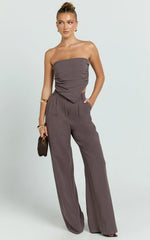 Norma Pants - High Waist Linen Blend Wide Leg Pants in Mushroom