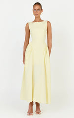 Casina Midi Dress - Boat Neck Tie Back Fit And Flare Dress in Yellow