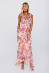 Sweet Escape Frill Floral High Low Maxi Dress Peach