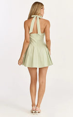 Vionette Mini Dress - Halter Neck Ruched Bust Corset Dress in Sage