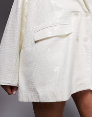 ASOS LUXE Curve sequined oversized blazer dress in white