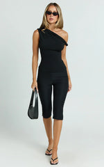 Jialeen Top - Off Shoulder Twist Asymmetrical Sleeve Top in Black