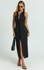 Lillibelle Midi Dress - Collared Button Down Bodycon Dress in Black