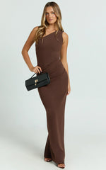 One Shoulder Maxi Dress in Chocolate