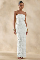 Gracie | White Lace Bandeau Maxi Dress