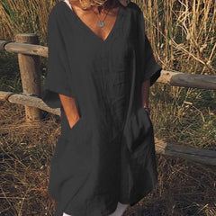 JuliaFashion-Oversize V-Neck Short Sleeve Summer Dress