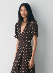 Crepe midi wrap dress with polka-dot pattern