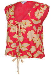 Linen V Neck Tank Warm Block Floral