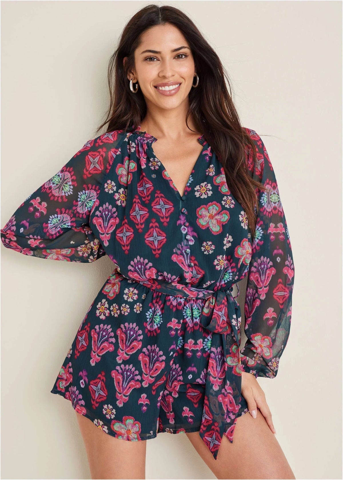 Crinkle Chiffon Romper Modern Folk Floral
