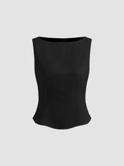 Woven Boat Neck Solid Tank Top & Mid Rise Midi Skirt
